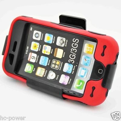 For Apple iPhone 3G/3GS Armor Case Black/Red + Holster Belt Clip with 