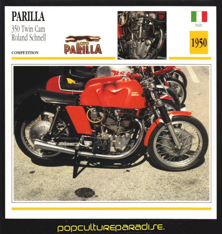 1950 PARILLA 350 Twin Cam Roland Schnell BIKE SPEC CARD