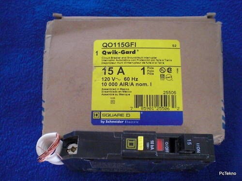 SQUARE D 15AMP 1 POLE GFI Circuit Breaker QO115GFI