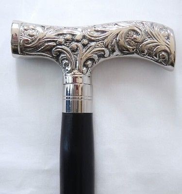 Victorian Heavy Nickel Plate Cane Walking Stick 36 in