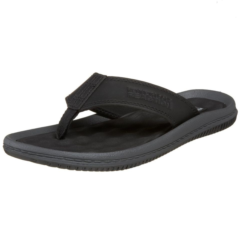 Kenneth Cole Mens Back Flip Black Leather Casual Flip Flops Thong 