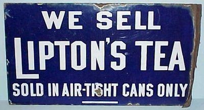 OLD Rare Blue and White Porcelain LIPTON Liptons Tea Sign