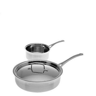 Le Creuset 3pc 1.5qt Saucepan & 3qt Saute Pan Set tri ply stainless 