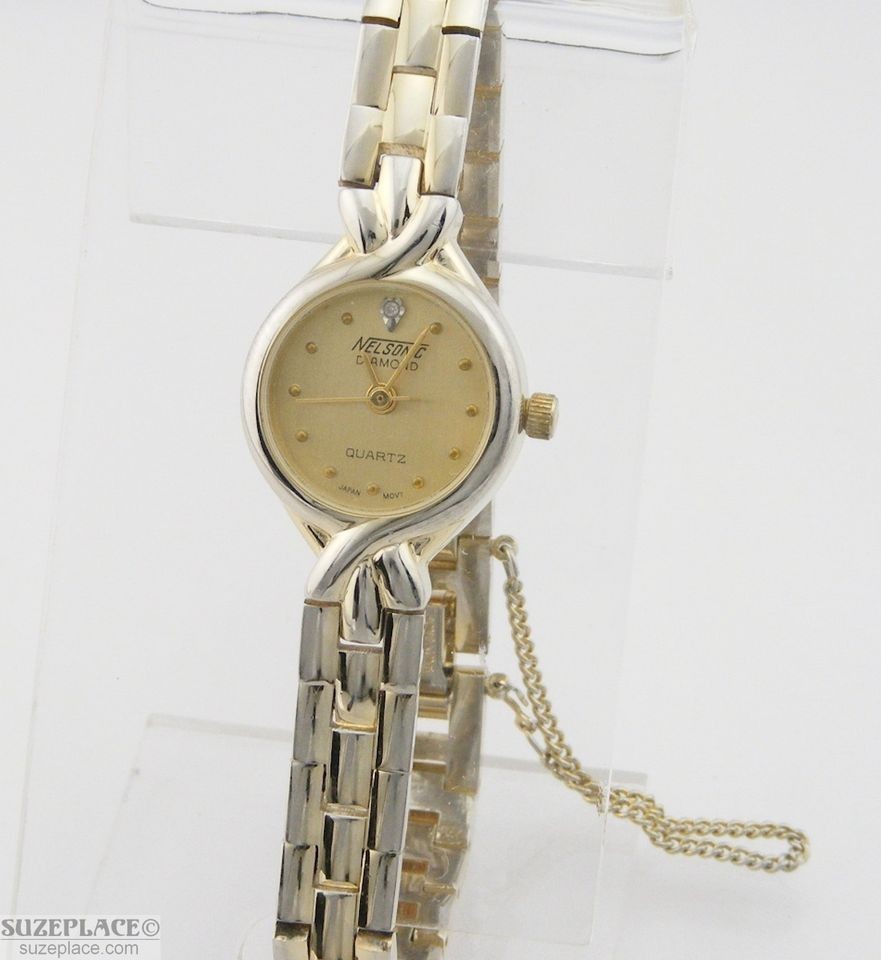 VINTAGE NELSONIC DIAMOND LADIES WATCH GOLD TONE BRACELET STYLE BAND 