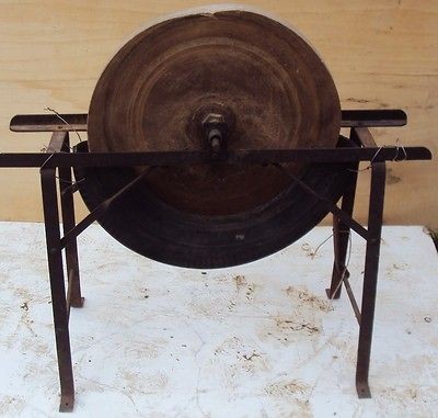 ANTIQUE GRINDING STONE W/ FRAME / HANDLE