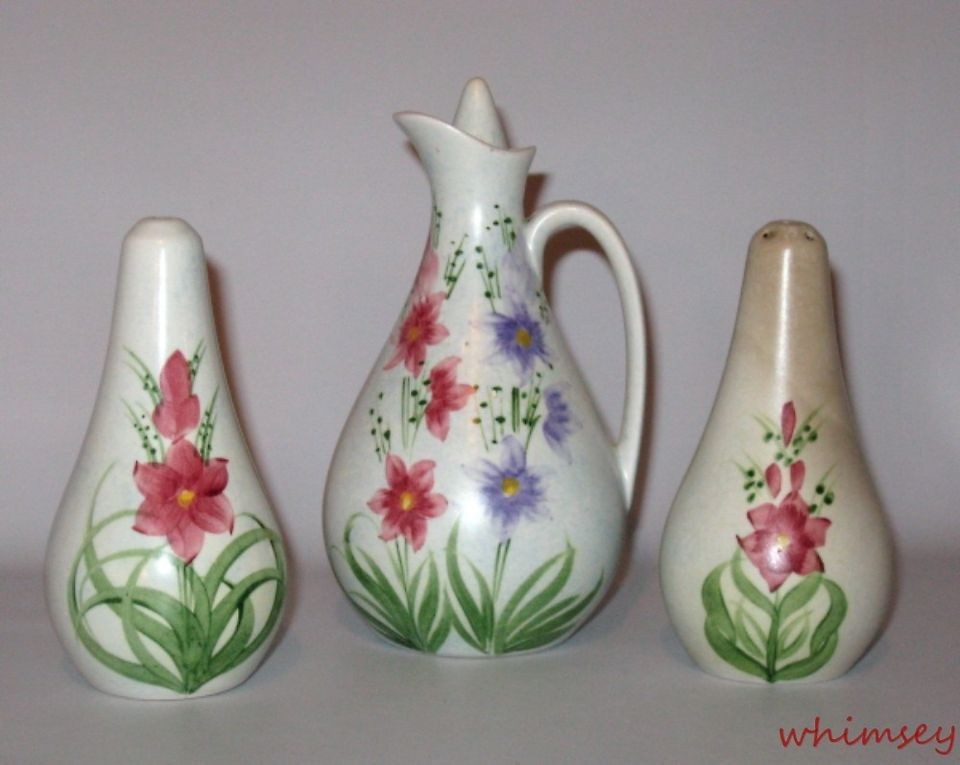 Radford Pottery Salt & Pepper Shakers Vinegar Cruet Set Pattern OS