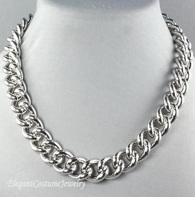   SILVER 20 Chunky Curb Link Chain Necklace Elegant Costume Jewelry