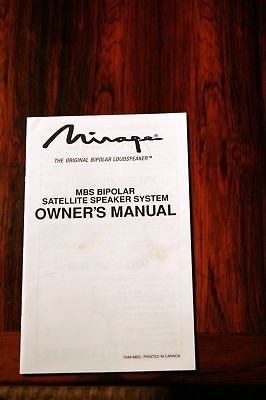 Mirage MPS Bipolar Speaker Owners Manual *Original*