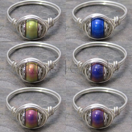 Color Changing Mirage Mood Bead Sterling Silver Wire Wrapped Ring ANY 