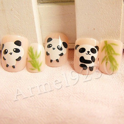 Lovely Panda 24 Nail Tips False Acrylic Animal Cute Nail Art Wraps 