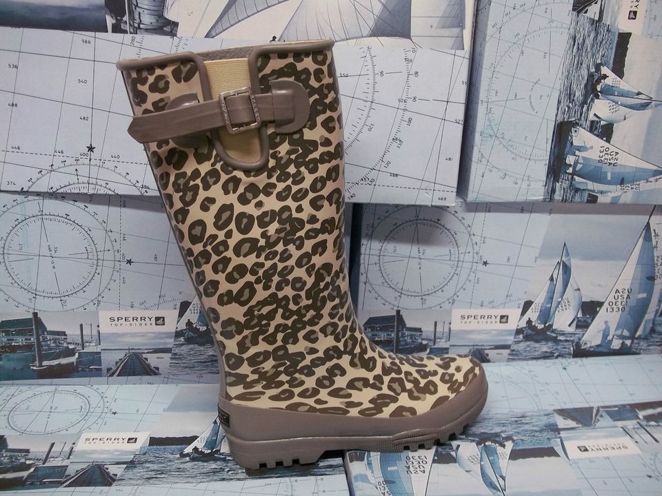 Ladies SLB11 Sperry Pelican Grey Leopard Rain Boot