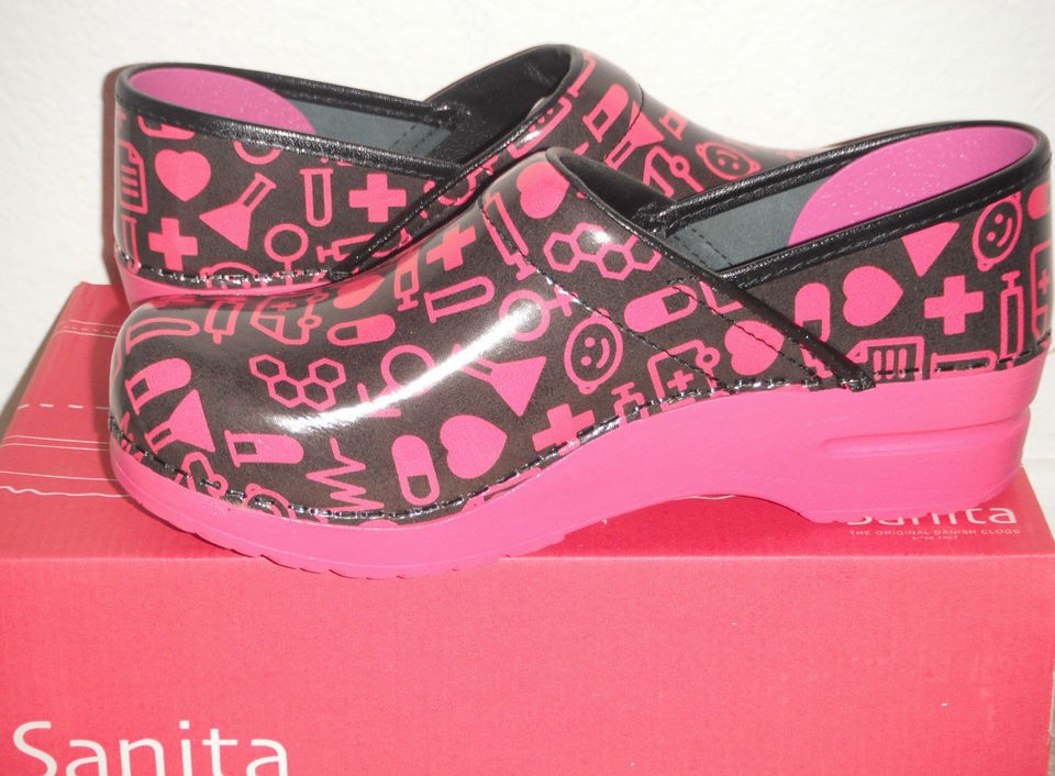 SANITA PROFESSIONAL CLOGS 38 RARE 7.5 8 BLACK PINK NURSE DESIGN NEW IN 