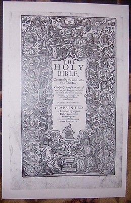 1613 King James Folio Bible General Title in facsimile