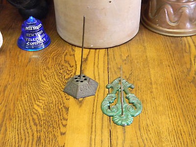 Lot of 2 Antique Cast Iron Receipt Holder Spike & Wall Bank General 