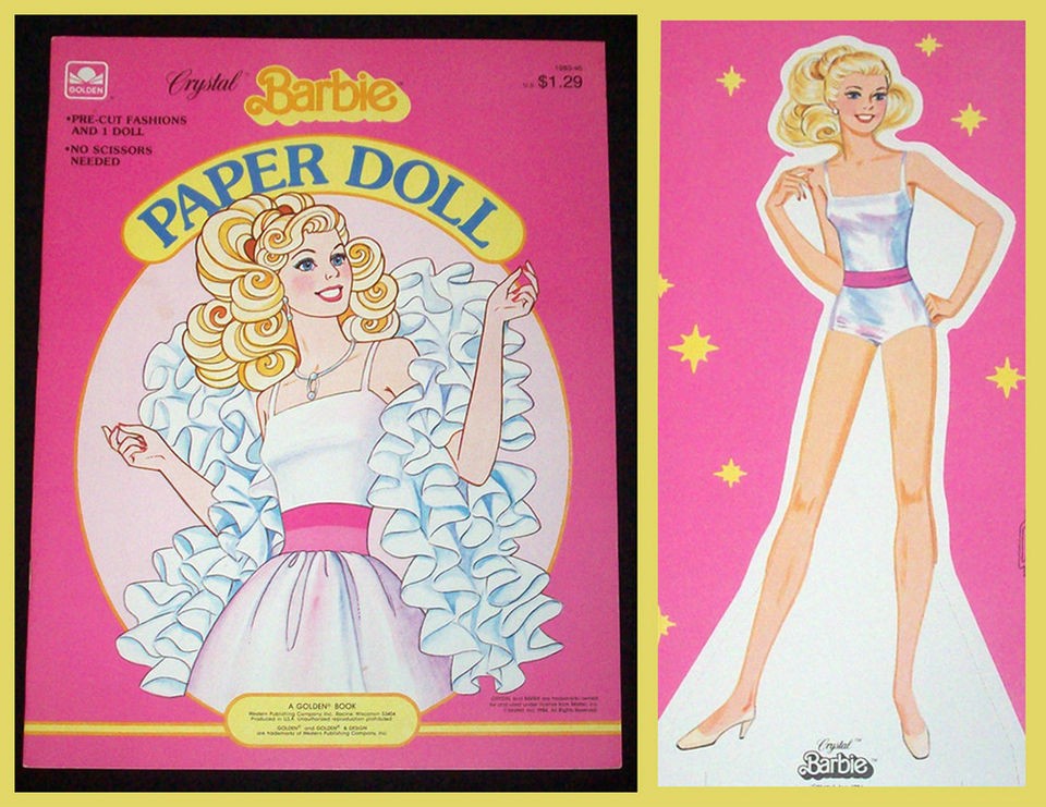   VINTAGE Golden Mattel CRYSTAL BARBIE Uncut PAPER DOLL Book HTF MINT