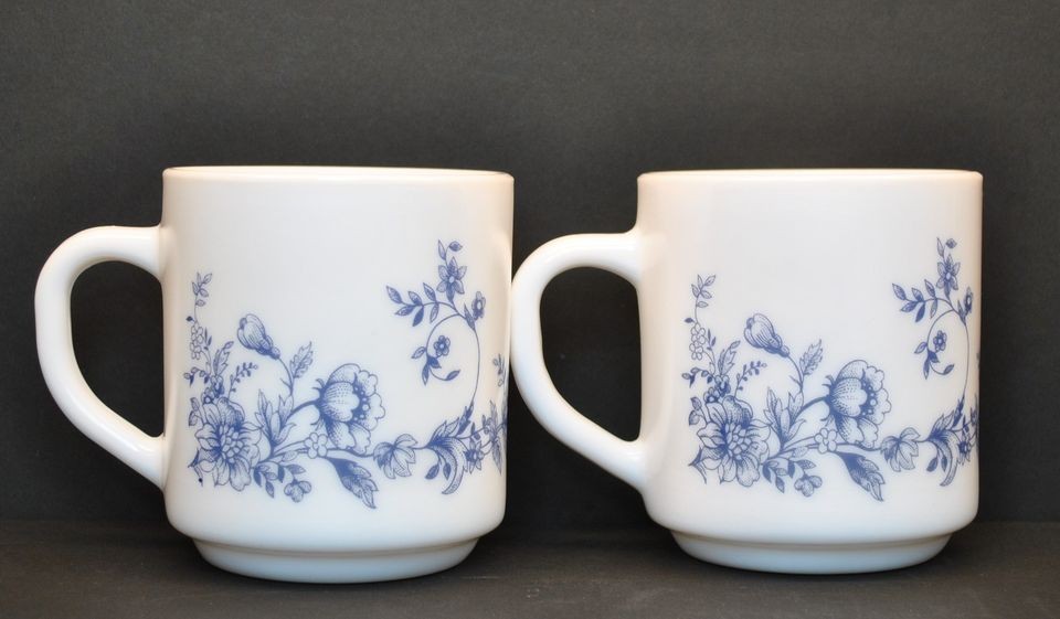 Arcopal Glenwood Coffee Mugs Cups Blue White Flowers France