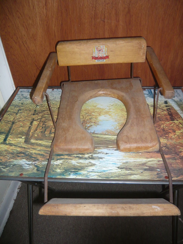 VINTAGE WOODEN HAMILTON CHILD POTTY WITH RARE FOOTREST