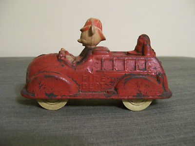 Antique Early Disney Sun Rubber Co. Mickey Mouse Fire Truck Toy 1940s