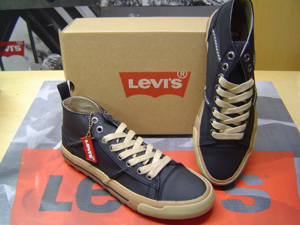 LEVIS MENS ELLIOT MID CUT CANVAS UPPER SNEAKERS BLACK