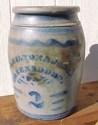 EARLY AnTiQuE HAMILTON & JONES GREENSBORO COBALT STONEWARE CROCK