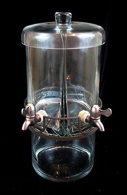 HEAVY Glass 2 Compartment Beverage Dispenser with Stand/Rare Designer 