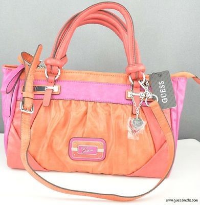 New GUESS Ladies Handbag Carlisa Satchel Bag Tangerine Multi NWT Purse 