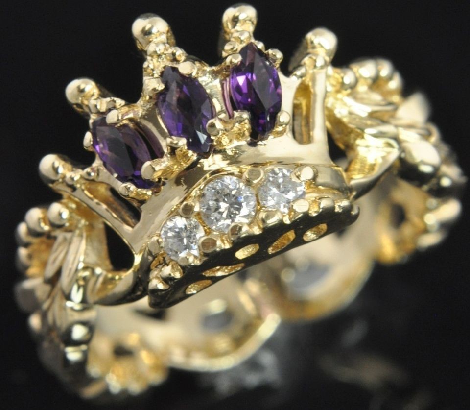   14K Yellow Gold Diamond & Amethyst Sonnet of Love Crown Ring 6.5