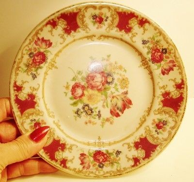 OP Syracuse Old Ivory Maroon Romance Bread Butter Plate 6 1/4 inch