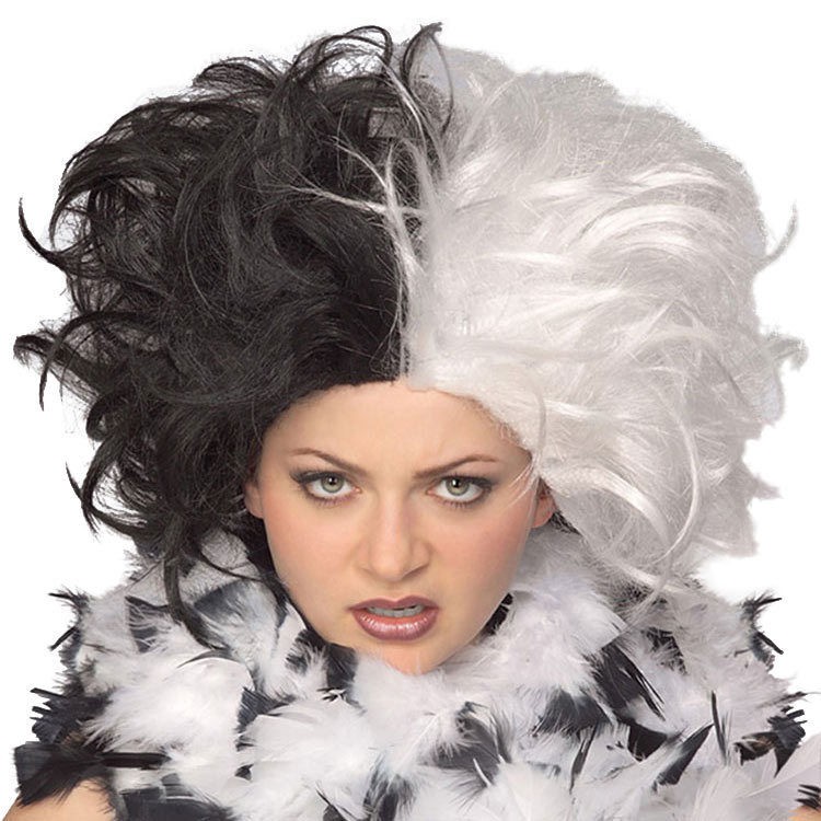   adult womans black & white wig dalmations ms spot costume prop crazy