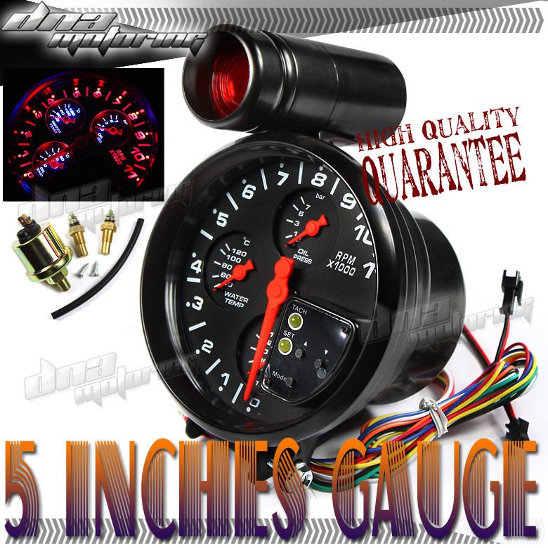 IN 1 LED 11K RPM TACHOMETER OIL/WATER PRESSURE/TEMP GAUGE+SHIFT 