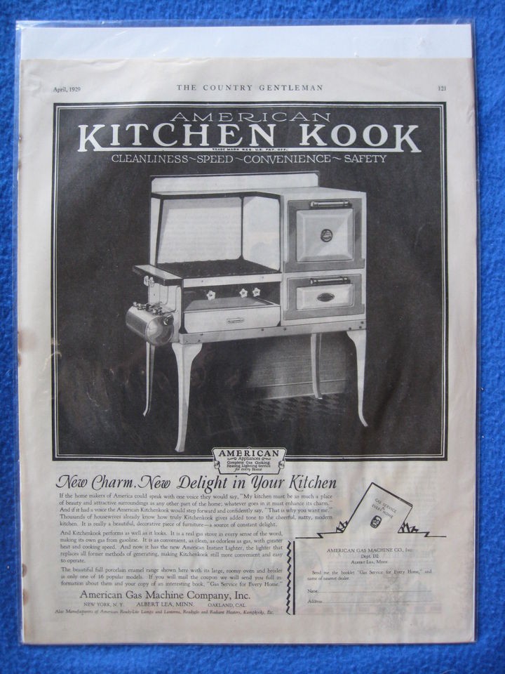 1929 AMERICAN KITCHEN KOOK GAS MACHINE INC MINNESOTA APPLIANCES