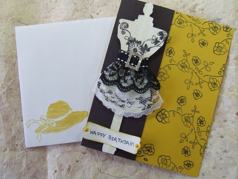   BIRTHDAY Card BLING DRESS Form Lace Stampin Up Tim Holtz Sewing Room