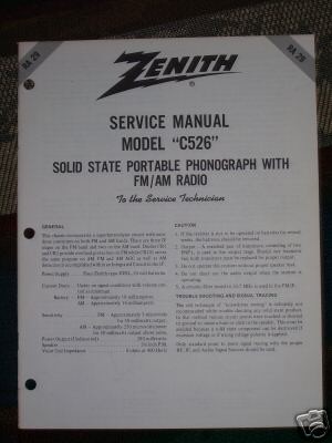 Zenith C526 Portable Phonograph/Rad​io Service Manual