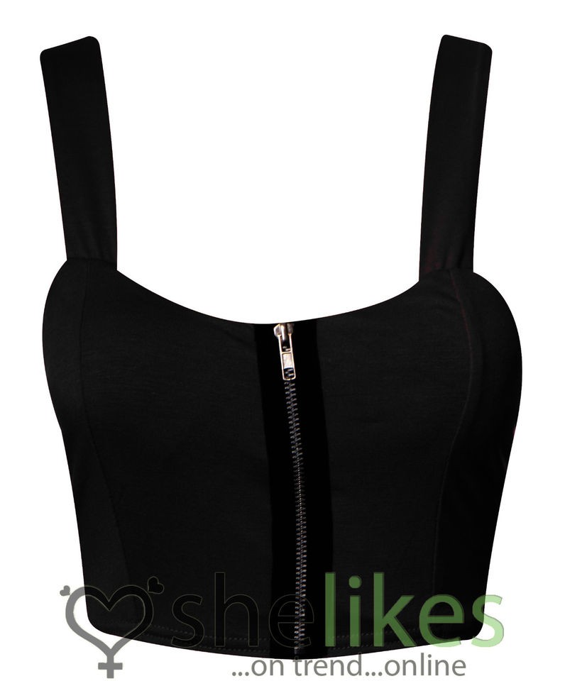   Crop Top Ladies Zip Front Padded Crop Strap Bralet Bra Top 8 10 12 14