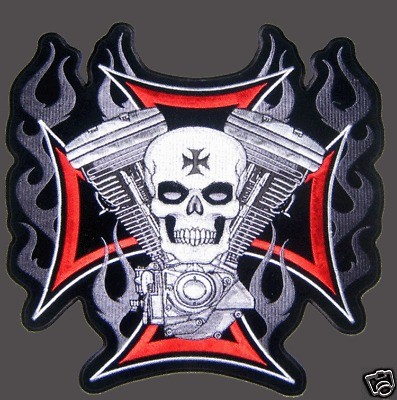 BIKER SKULL CROSS MOTOR PATCH (XXL) 11 INCH PATCH