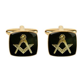 MENS NEW MASONIC MASONS FREEMASONS BLACK GOLD CUFFLINKS