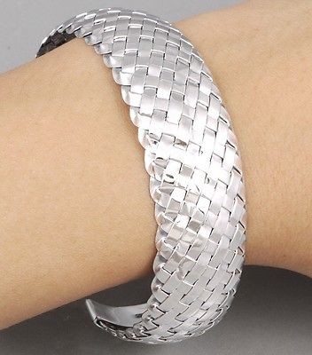 WOVEN SHINY 925 STERLING SILVER WOMENS BRACELET BANGLE