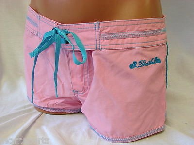 SZ M NEW DIESEL WOMENS BEACH WEAR BOYSHORTS SWIM SURF SHORTS PINK AQUA