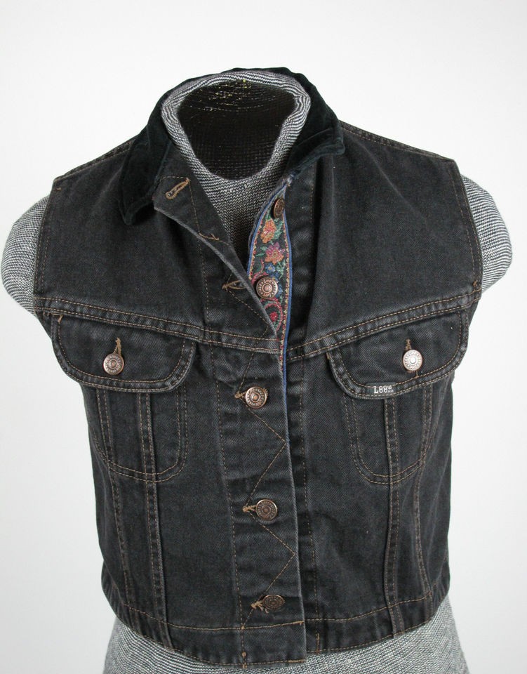 Womens LEE Sleeveless Black Denim Jean Jacket Sz. Small #1457