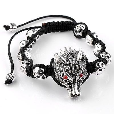   Wolf Ball Beads Pave Macrame Knitted Woven Bangle Bracelet Gothic