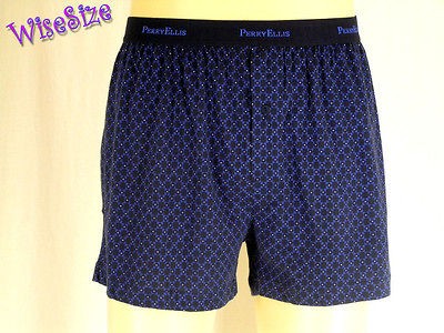   Navy BLUE Diamond Stretch Knit Boxer Shorts Underwear Relaxed Fit