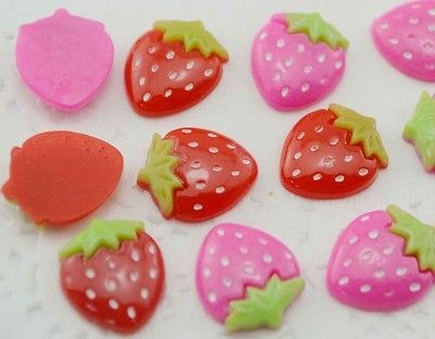 20pcs Resin Strawberry cream Flat back Cabochons 2 color t209