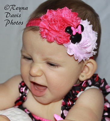 MINNIE MOUSE HEADBAND SHABBY FLOWER BABY PINK HOT PINK PHOTO PROP FREE 