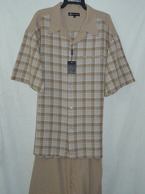   Mens Short Sleeves Walking Leisure Suit by Montique #373 Beige color