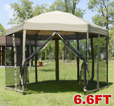 Outdoor 6.6FT Hexagon Canopy Garden Tent Gazebo Patio With Netting 