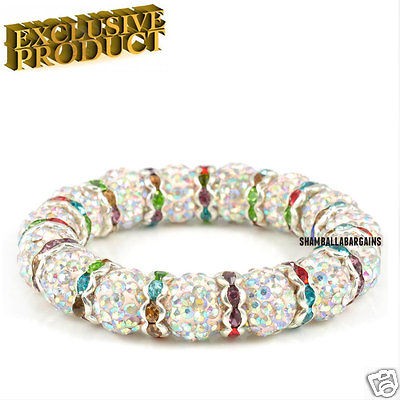 UNIQUE 15 BEAD RAINBOW STRETCH SHAMBALLA BRACELET BLING FREINDSHIP