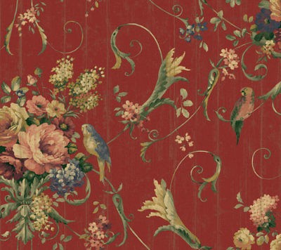 WALLPAPER SAMPLE French Cottage Bird, Rose & Floral