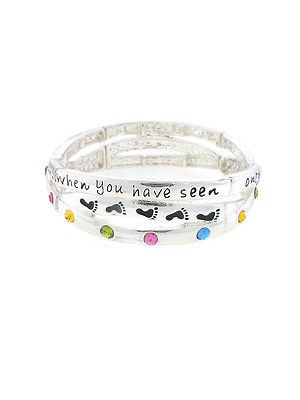 FOOTPRINTS IN THE SAND STRETCH BRACELET  SILVER BRACELET W/ COLORFUL 