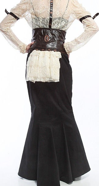   black STEAMPUNK hobble bustle skirt STEP IN TIME victorian gothic XS