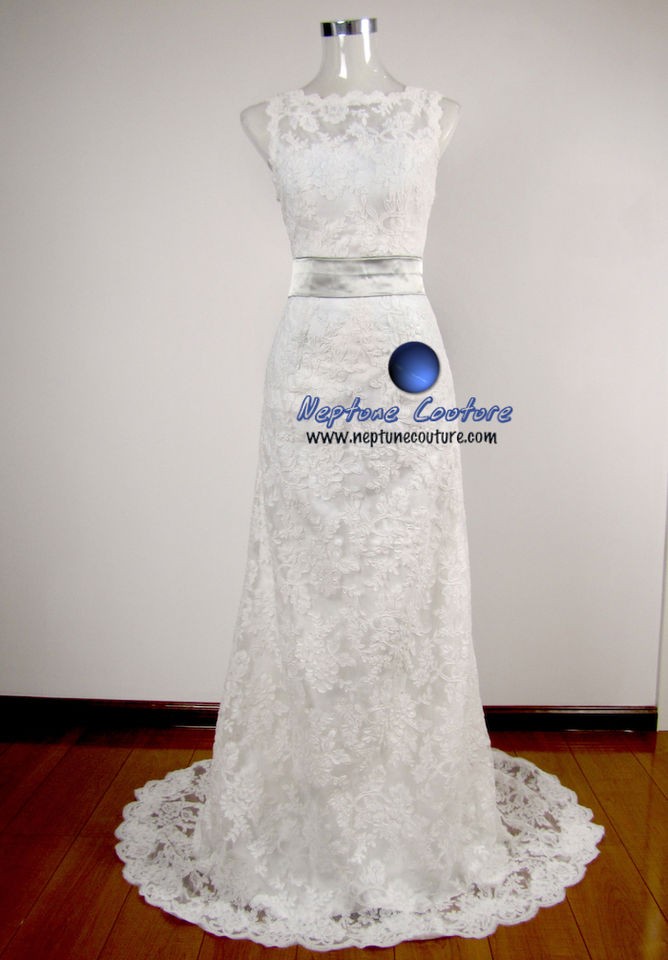Jim Hjelm 8904 inspired round neck sleeveless lace sheath bridal gown 